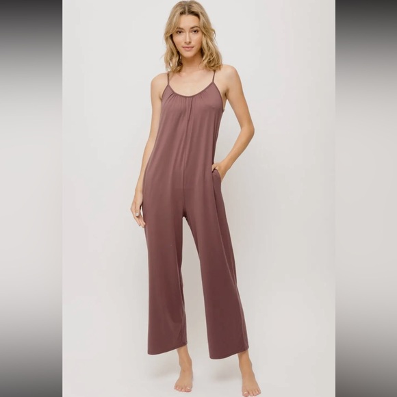 420. Jumpsuit Soft Jersey Merlot Jumpsuit W/Adjustable Straps NEW Item NWT S,M,L - Picture 8 of 8
